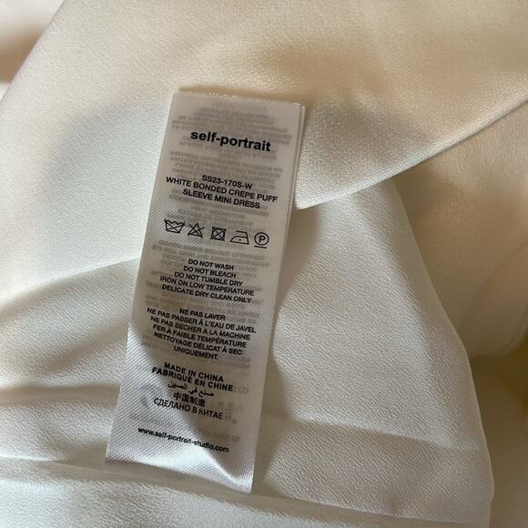 Self-Portrait Bonded Crepe Puff Sleeve Crystal Embellished White Mini Dress Sz 2 - Picture 12 of 13